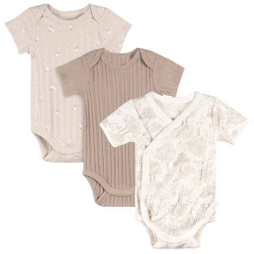[177450-BB] Just Born Bodysuits Tan 3-6M 3pk