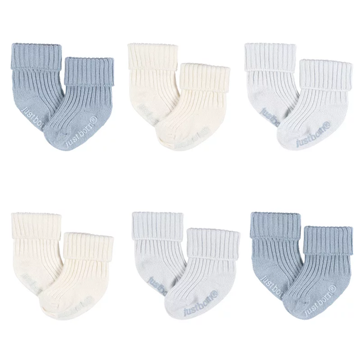 [177455-BB] Just Born Ribbed Socks Blue 0-3M 6pk