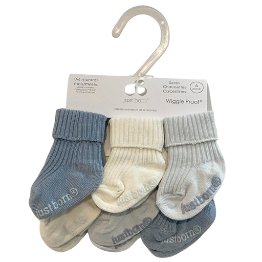 [177456-BB] Just Born Ribbed Socks 6pk Blue 3-6M