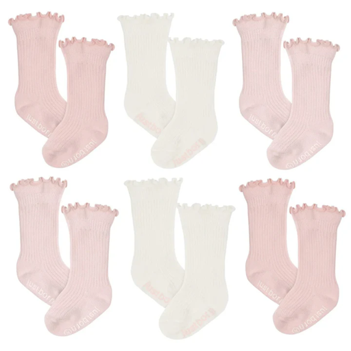 [177457-BB] Just Born Ribbed Socks Pink 0-3M 6pk