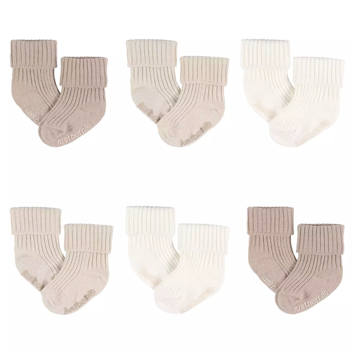 [177459-BB] Just Born Ribbed Socks Tan 0-3M 6pk