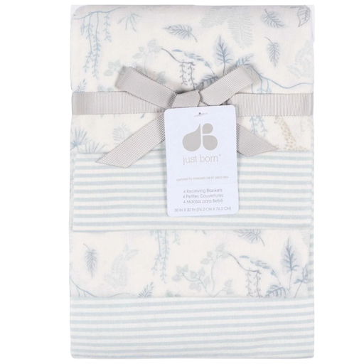 [177464-BB] Just Born Flannel Blanket Blue 4pk