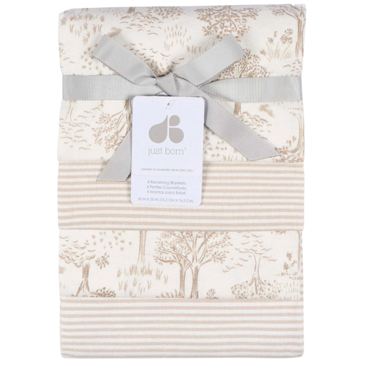 [177466-BB] Just Born Flannel Blanket Tan 4pk