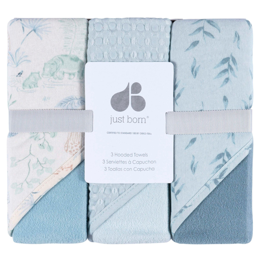 [177476-BB] Just Born Hooded Towels Blue 3pk