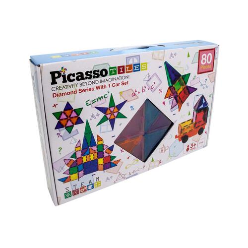 [177546-BB] PicassoTiles Magnetic Building Block Set with Car 80pc