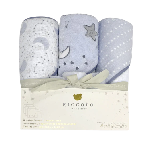 [178418-BB] Hooded Towel & Washcloth Set Blue 6pc