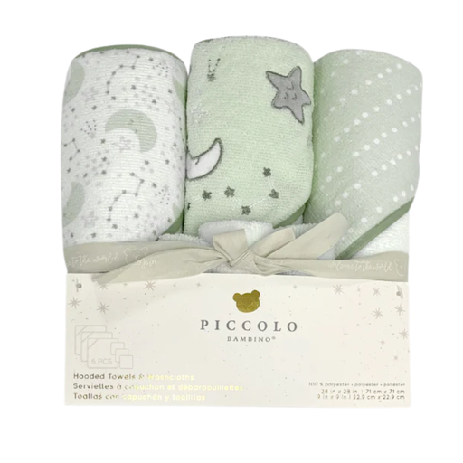 [178419-BB] Hooded Towel & Washcloth Set Green 6pc
