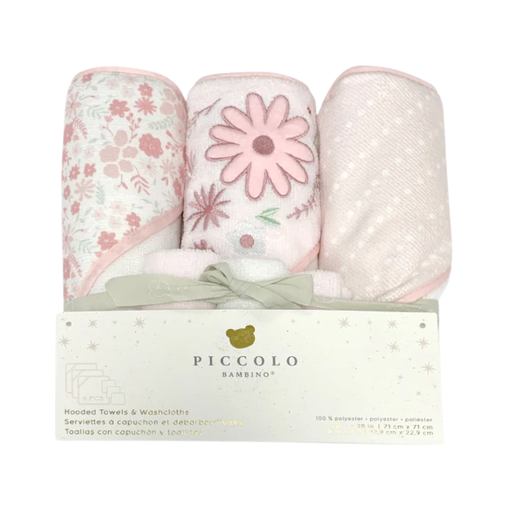 [178420-BB] Hooded Towel & Washcloth Set Pink 6pc