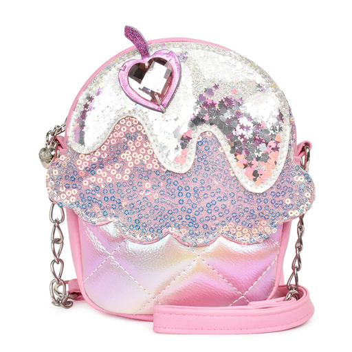 [178937-BB] Sequins Cupcake Quilted Crossbody Bag Bubble Gum