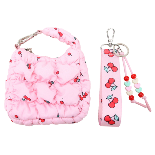 [178938-BB] Quilted Scrunchies Printed Mini Hobo Bag Charm Set