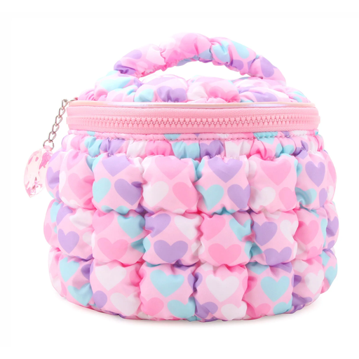 [178942-BB] Quilted Scrunchies Printed Hearts Glam Bag with Charm