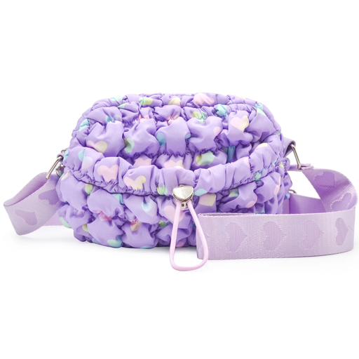 [178945-BB] Quilted Scrunchies Printed Mini Crossbody Bag Lavender