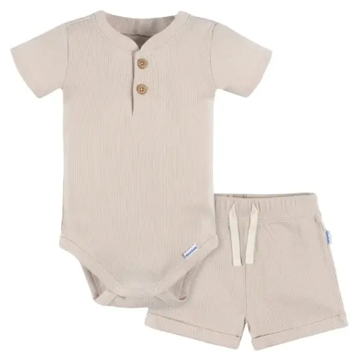 [180458-BB] Gerber Bodysuit & Shorts Set Beige