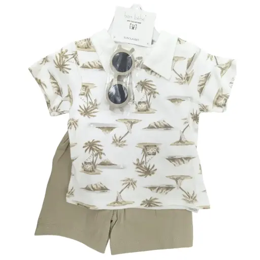 [181210-BB] Polo & Shorts Toddler Set 3pc Palm Trees