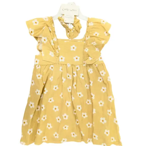[181216-BB] Gauze Dress Toddler Set 2pc Yellow Flowers