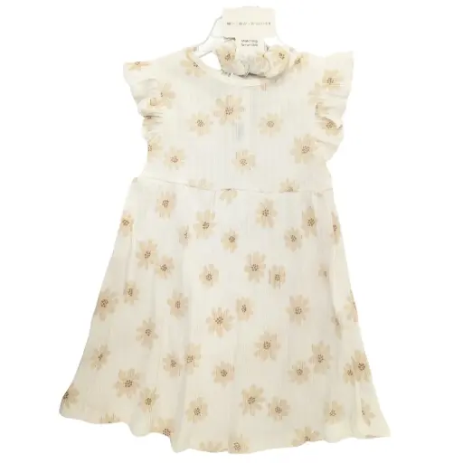 [181217-BB] Gauze Dress Toddler Set 2pc Neutral Flowers