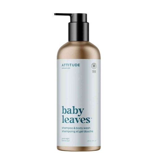 [166099-BB] Attitude Baby Leaves 2-in-1 Shampoo & Body Wash Night Almond Milk 16 oz
