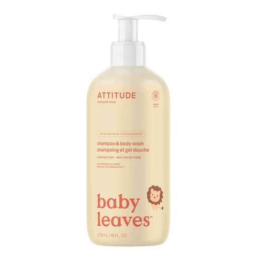 [166100-BB] Attitude Baby Leaves 2-in-1 Shampoo & Body Wash Pear Nectar 16 oz