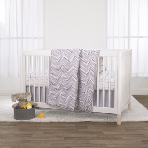 [166426-BB] Grey & White Chevron 3pc Crib Bedding Set
