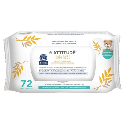[168414-BB] Attitude Sensitive Skin Natural Baby Wipes Unscented 72 ct