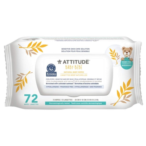 [168414-BB] Attitude Sensitive Skin Natural Baby Wipes Unscented 72ct